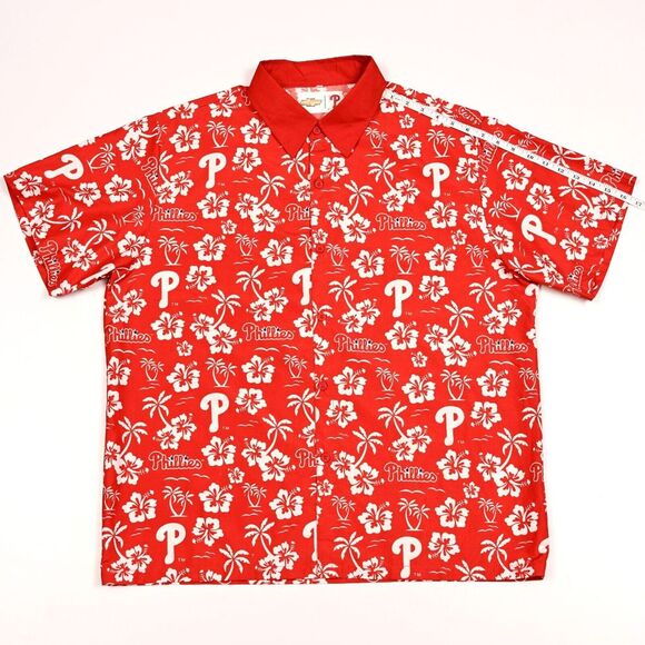 Philadelphia Phillies Hawaiian Shirt Red Floral Chevrolet SGA Mens Size Large - Picture 5 of 8